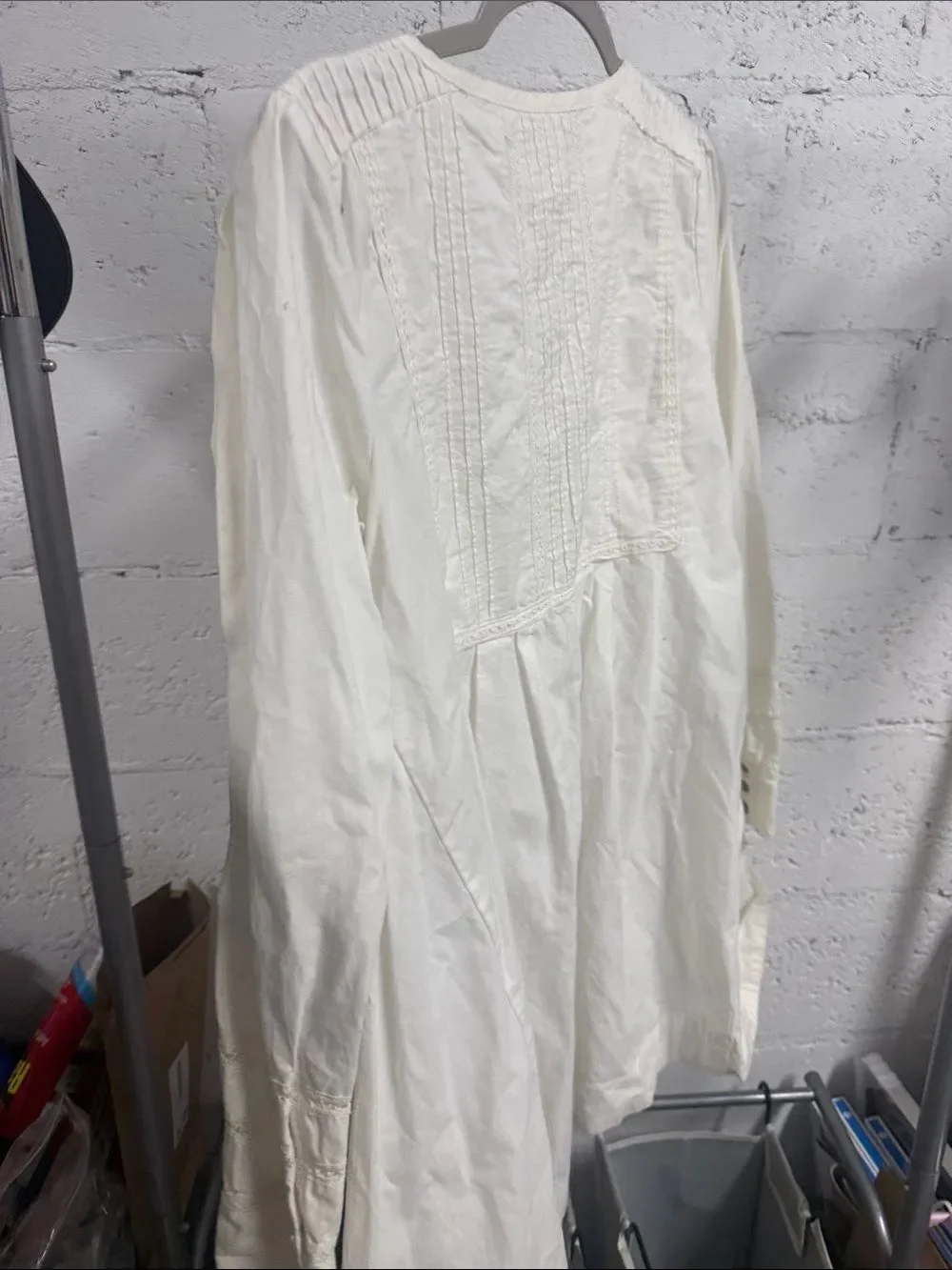 White Button-Front Tunic with Pintuck Details - FREE PEOPLE - Size Small - NWOT